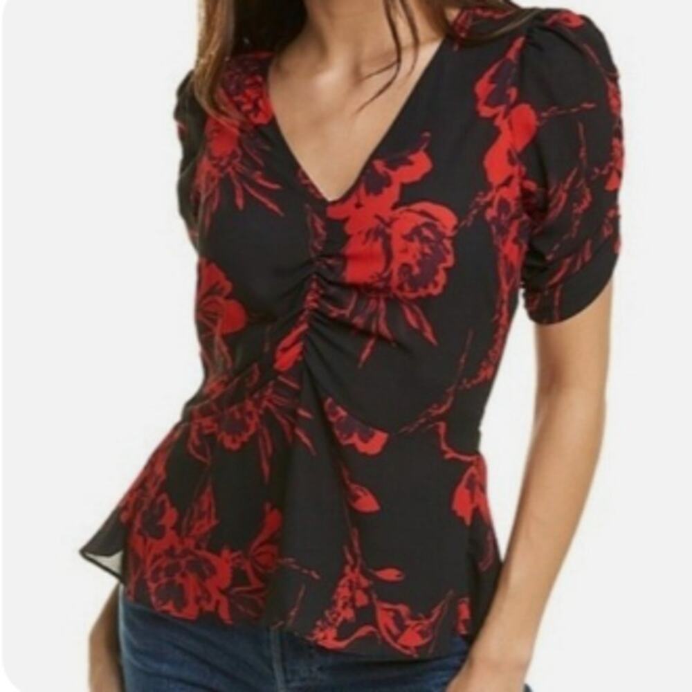 Yumi Kim After Hours Peplum Blouse in Black Red Floral size XS